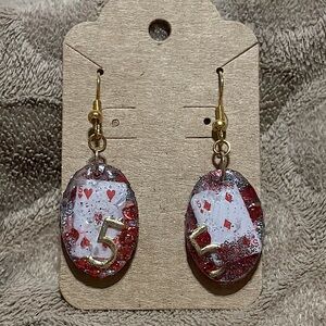 Red “5” Playing Card Earrings